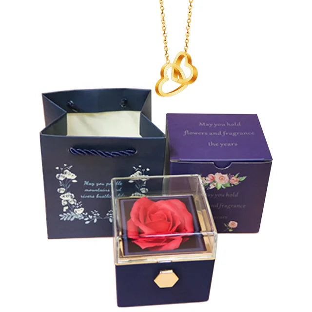 Rose Gift Box Engraved Heart Necklace