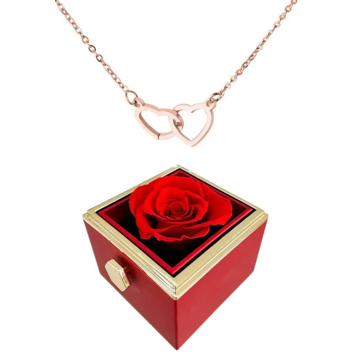 Rose Gift Box Engraved Heart Necklace