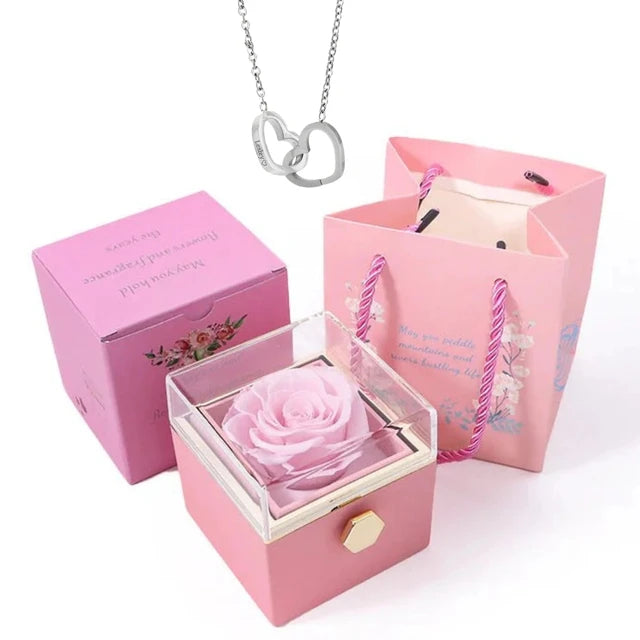 Rose Gift Box Engraved Heart Necklace