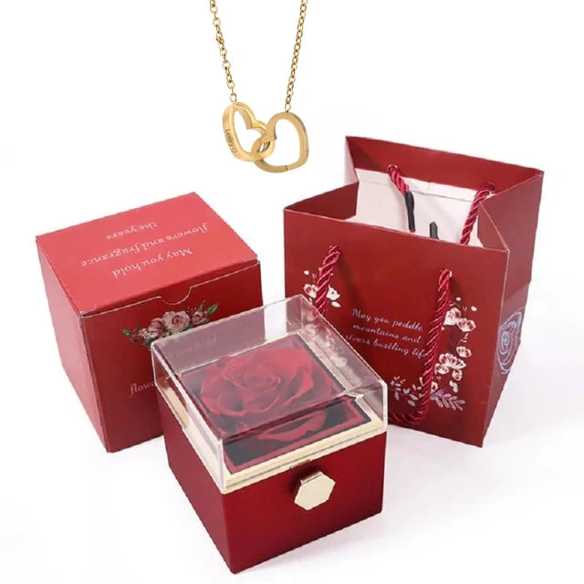 Rose Gift Box Engraved Heart Necklace