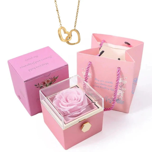 Rose Gift Box Engraved Heart Necklace