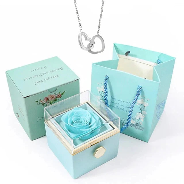 Rose Gift Box Engraved Heart Necklace