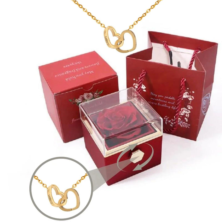 Rose Gift Box Engraved Heart Necklace